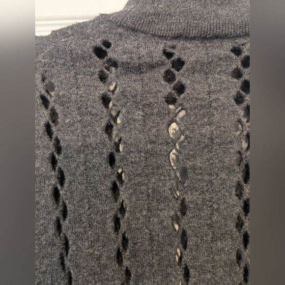COS Cut-Out gray turtleneck Boiled Wool Tunic sweater crochet ribbed size S cozy - Picture 11 of 12